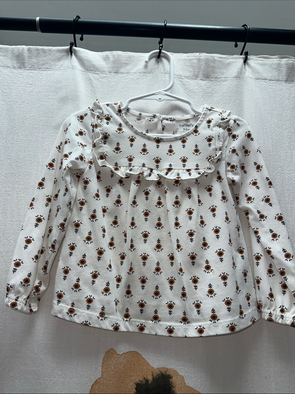 Carter's Cream Long Sleeve Ruffle Floral Top